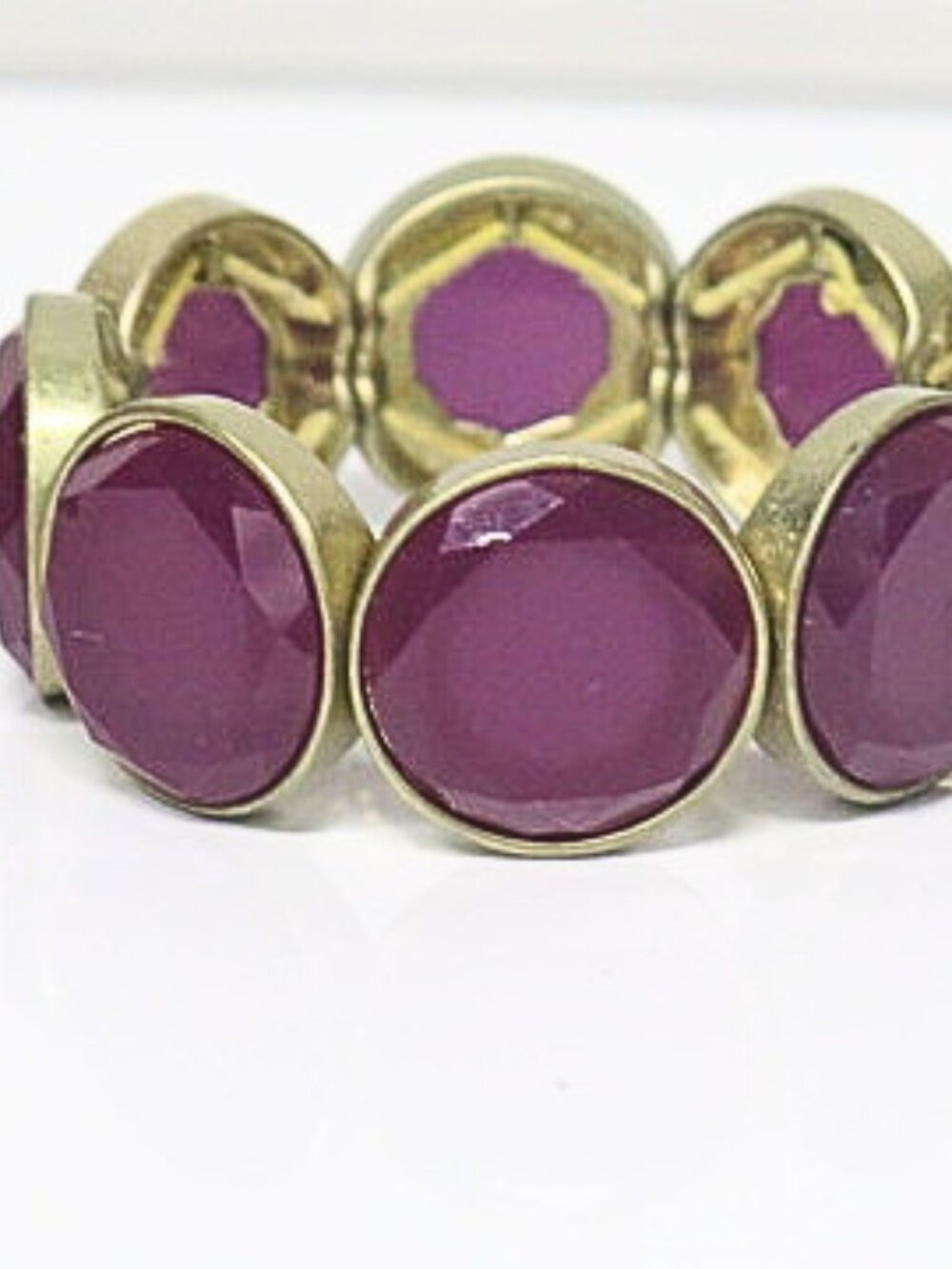 Estate Gold Tone Burgundy Stretch Bracelet Statement One Size